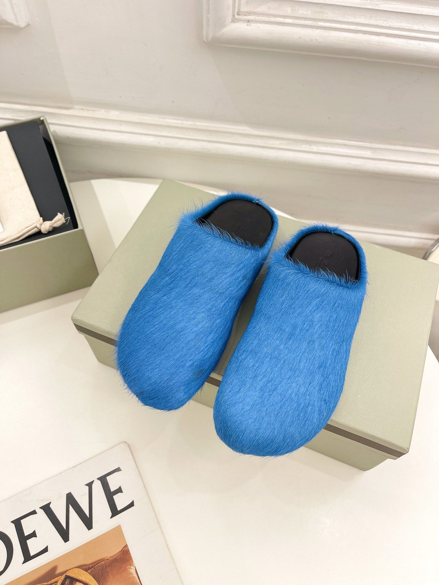 marni calf hair slippers-blue